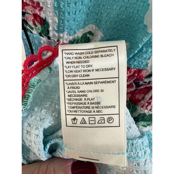 Betsy Johnson Rose Garden Seersucker Zip Front Mini Dress Aqua Floral size Small - Picture 13 of 13